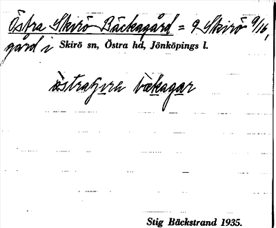 Bild på arkivkortet för arkivposten Östra Skirö Bäckagård