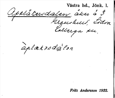 Bild på arkivkortet för arkivposten Apelåkersdalen
