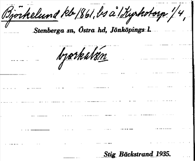 Bild på arkivkortet för arkivposten Björkelund