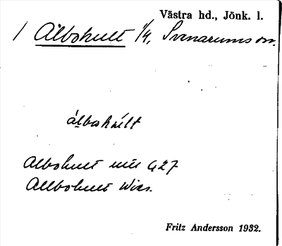 Bild på arkivkortet för arkivposten Albohult