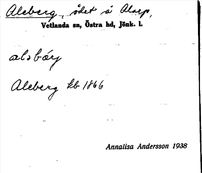 Bild på arkivkortet för arkivposten Aleberg