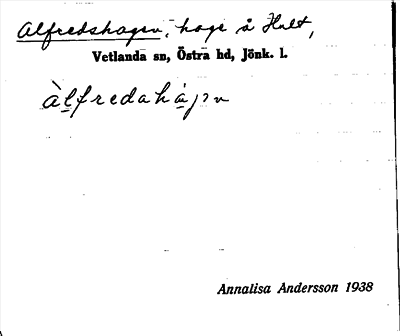 Bild på arkivkortet för arkivposten Alfredshagen