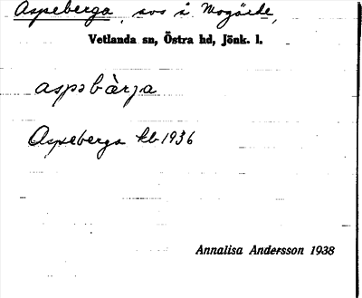 Bild på arkivkortet för arkivposten Aspeberga