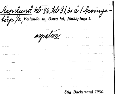 Bild på arkivkortet för arkivposten Aspelund