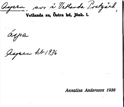 Bild på arkivkortet för arkivposten Aspen