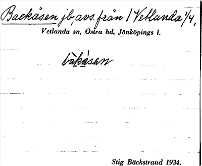 Bild på arkivkortet för arkivposten Backåsen