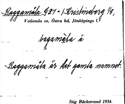 Bild på arkivkortet för arkivposten Baggamåla