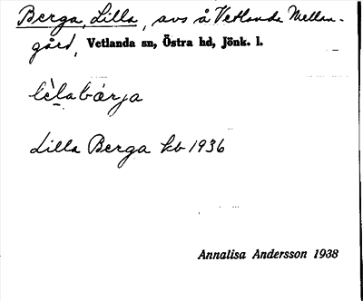 Bild på arkivkortet för arkivposten Berga, Lilla