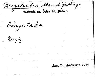 Bild på arkivkortet för arkivposten Bergaträdan