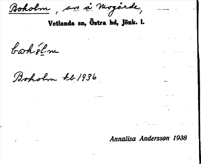 Bild på arkivkortet för arkivposten Boholm