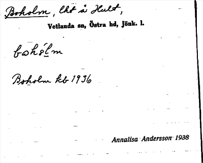 Bild på arkivkortet för arkivposten Boholm