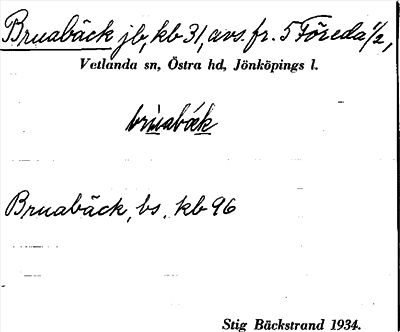 Bild på arkivkortet för arkivposten Bruabäck