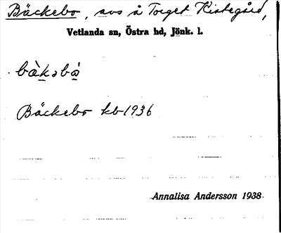 Bild på arkivkortet för arkivposten Bäckebo