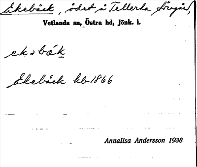 Bild på arkivkortet för arkivposten Ekebäck