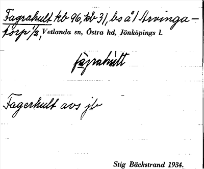 Bild på arkivkortet för arkivposten Fagrahult