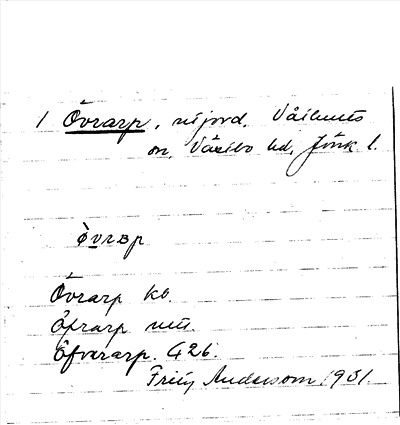 Bild på arkivkortet för arkivposten Övrarp
