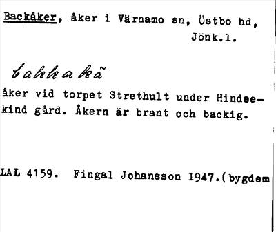 Bild på arkivkortet för arkivposten Backåker