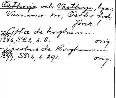 Bild på arkivkortet för arkivposten Östhorja och Västhorja