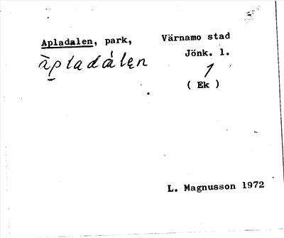 Bild på arkivkortet för arkivposten Apladalen
