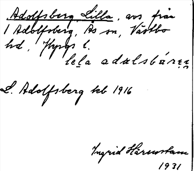 Bild på arkivkortet för arkivposten Adolfsberg Lilla