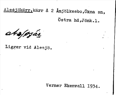 Bild på arkivkortet för arkivposten Alesjökärr