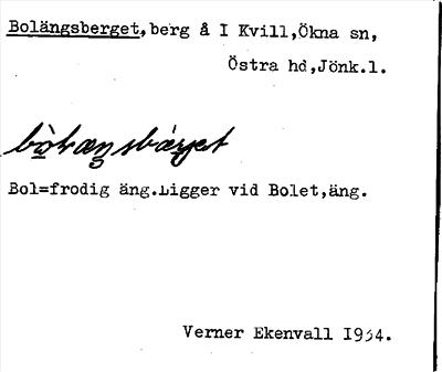 Bild på arkivkortet för arkivposten Bolängsberget