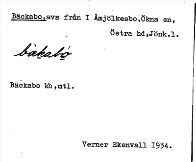 Bild på arkivkortet för arkivposten Bäckabo