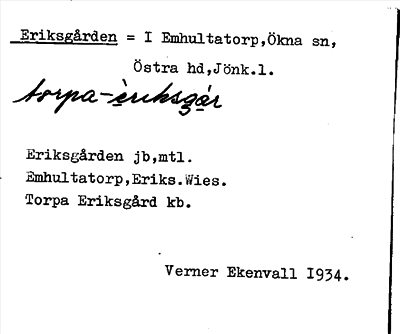 Bild på arkivkortet för arkivposten Eriksgården
