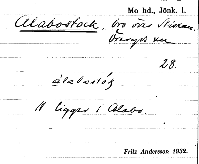 Bild på arkivkortet för arkivposten Alabostock