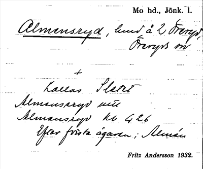 Bild på arkivkortet för arkivposten Almensryd