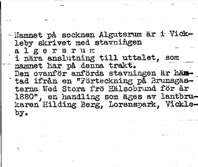 Bild på baksidan av arkivkortet för arkivposten Algutsrums härad