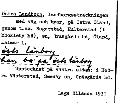 Bild på arkivkortet för arkivposten Östra Landborg