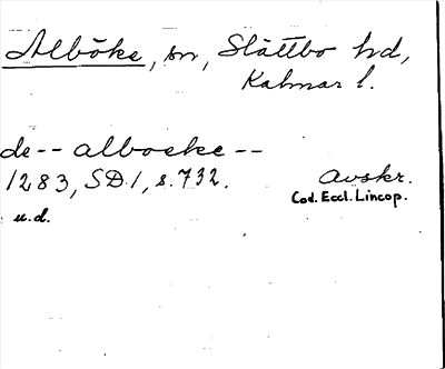 Bild på arkivkortet för arkivposten Alböke
