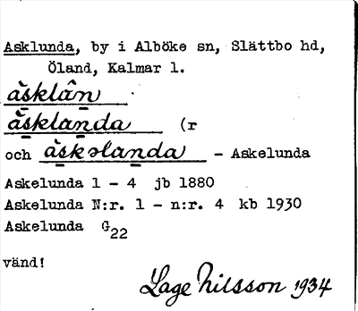 Bild på arkivkortet för arkivposten Asklunda