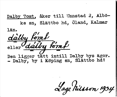 Bild på arkivkortet för arkivposten Dalby Tomt