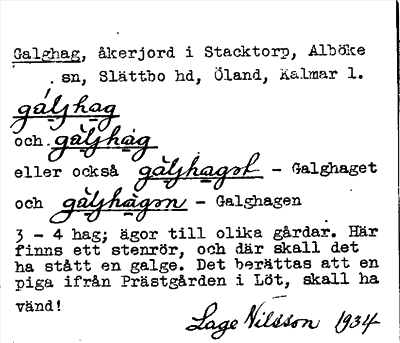 Bild på arkivkortet för arkivposten Galghag