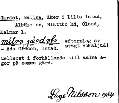 Bild på arkivkortet för arkivposten Gärdet, Mellra