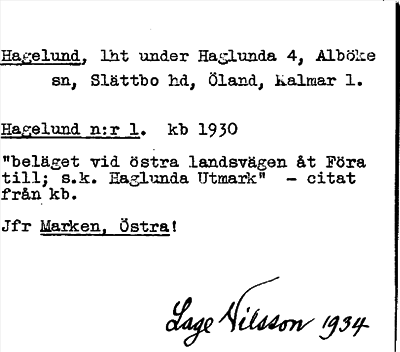Bild på arkivkortet för arkivposten Hagelund, jfr Marken, Östra