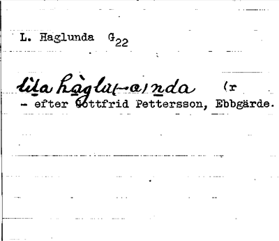 Bild på baksidan av arkivkortet för arkivposten Haglunda, Lilla