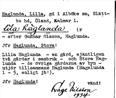 Bild på arkivkortet för arkivposten Haglunda, Lilla