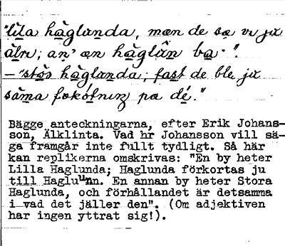 Bild på baksidan av arkivkortet för arkivposten Haglunda, Stora