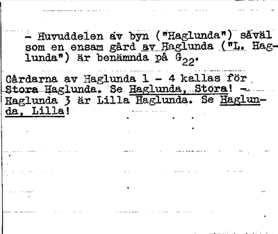 Bild på baksidan av arkivkortet för arkivposten Haglunda