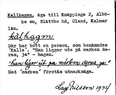 Bild på arkivkortet för arkivposten Kallhagen