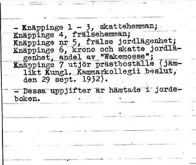 Bild på baksidan av arkivkortet för arkivposten Knäppinge