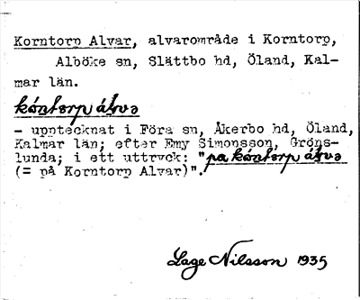 Bild på arkivkortet för arkivposten Korntorp Alvar