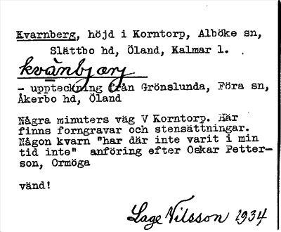 Bild på arkivkortet för arkivposten Kvarnberg