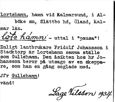 Bild på arkivkortet för arkivposten Lortehamn, jfr Gullehamn