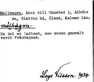 Bild på arkivkortet för arkivposten Mallhagen