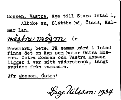Bild på arkivkortet för arkivposten Mossen, Västra