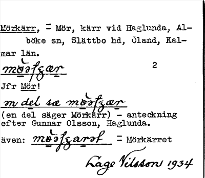 Bild på arkivkortet för arkivposten Mörkärr, jfr Mör